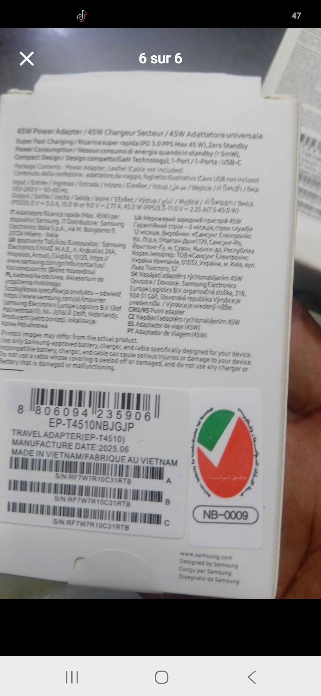 Chargeur original 45w Samsung