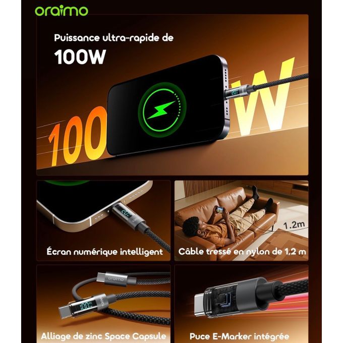CÂBLE ORAIMO TYPE-C 100W