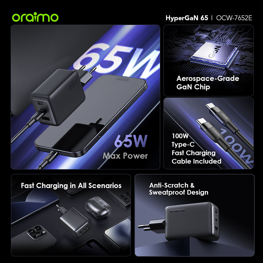 Oraimo HyperGaN 65 65W Kit de Chargeur mural