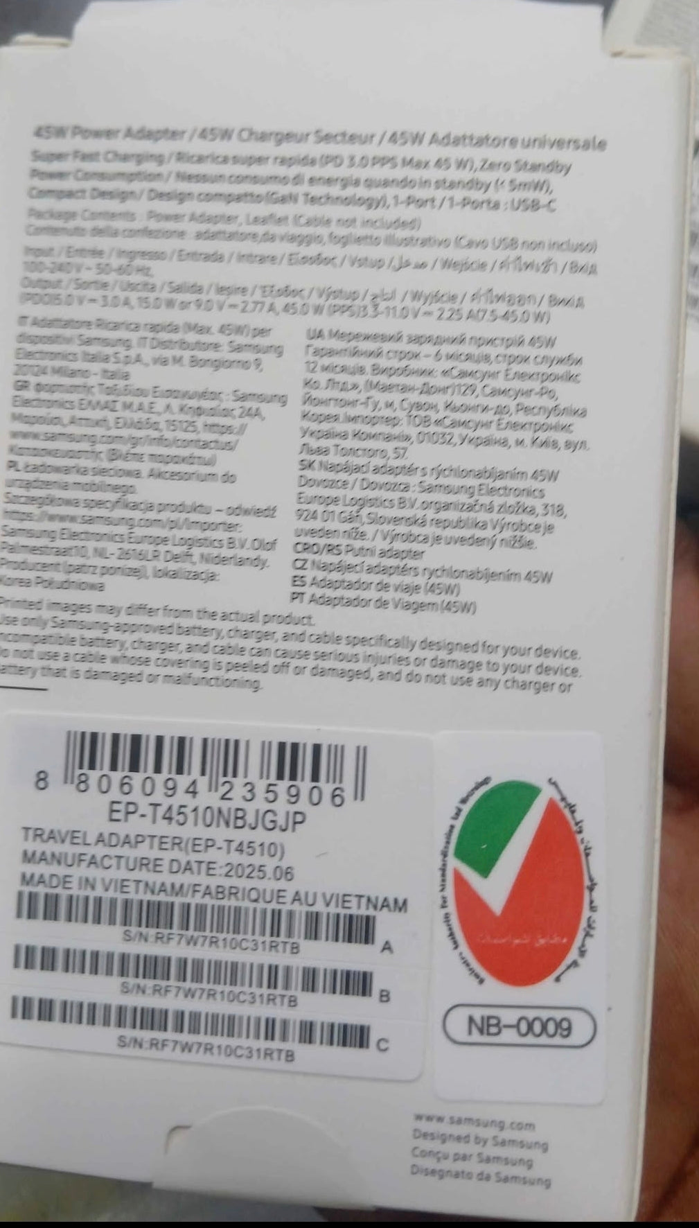 Chargeur original 45w Samsung